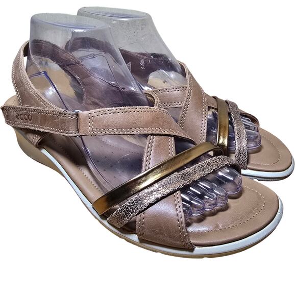 Ecco Felicia Leather Sandals Cashmere/tan / Bronze/brown Cream sole Size 9 - Picture 2 of 8